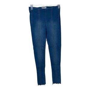 Free People Size 27 Pull On Skinny Jeans High Rise Elastic Waist Frayed Hem
